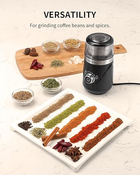 SHARDOR Upgraded Adjustable Coffee Grinder Electric, HerbSpice, Espresso Grinder with 1 Removable Stainless Steel Bowl, Black, 2.0