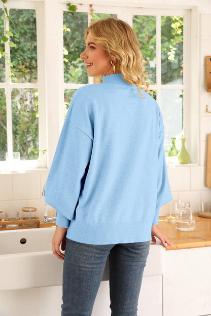 WEACZZY Women's 2026 Fall Fashion Casual Sweaters Mock Neck Long Lantern Sleeve Lightweight Knit Pullover Sweater Tops