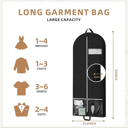 54" Garment Bags for Travel and Storage, Travel Suit Bags for Men Women with 2 Clear Pockets, Storage bags for Clothes, Suits, Dress, Shirts, Coats 2pcs Black