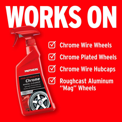 Mothers Pro-Strength Chrome Wheel Cleaner, 24 oz. — Safely Cleans Chrome & Roughcast Aluminum Mag Wheels, Removes Brake Dust, Grease, Dirt & Grime with Easy Spray-On, Hose-Off Formula (05824)