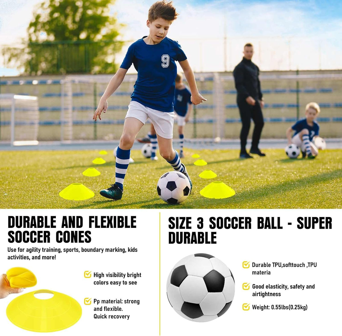 Soccer Goal, Kids Soccer Goals for Backyard Set, 2 Pack of Portable Pop Up Soccer Net with Soccer Ball, Cones, Complete Training Equipment for Youth, Toddler Outdoor Sports Games