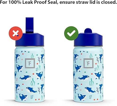 IRON FLASK Kids Water Bottle - Straw Lid, 20 Name Stickers, Vacuum Insulated Stainless Steel, Double Walled Tumbler Travel Cup, Thermos Mug - Dino Mates, 14 Oz