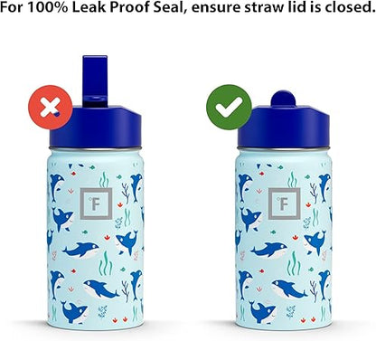 IRON FLASK Kids Water Bottle - Straw Lid, 20 Name Stickers, Vacuum Insulated Stainless Steel, Double Walled Tumbler Travel Cup, Thermos Mug - Dino Mates, 14 Oz