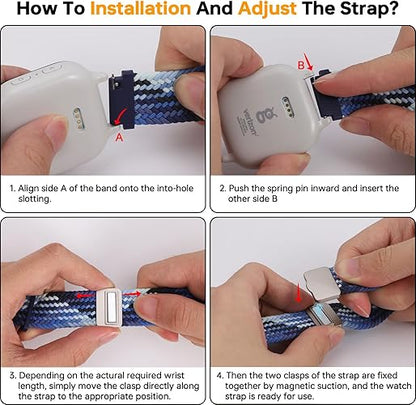 Braided Solo Loop Band Compatible with Gizmo Watch 3/2/1 Gabb Watch 3/2/1 SyncUP Watch Band,20mm Soft Adjustable Elastic Nylon Band,Magnetic Buckle,Small Size