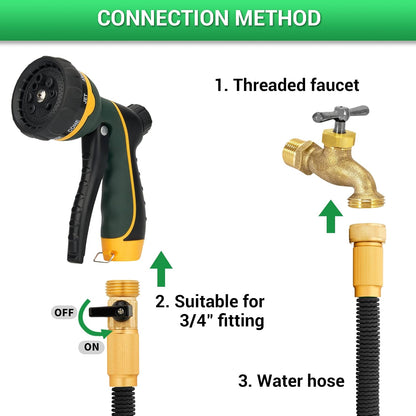 NGreen Garden Hose Sprayer Nozzle - Water Spray with 8 Adjustable Patterns, Impact Resistant and Non-Slip for Watering Plants, Pets Bathing and Cleaning,Car Washing (Green)