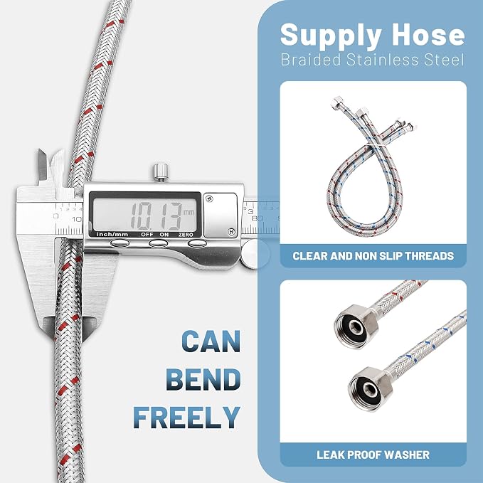 BWE 24" Length Faucet Connector, Braided Stainless Steel - 3/4" Female Compression Thread x 1/2" I.P. Female Straight Thread, x 2 Pcs (1 Pair)