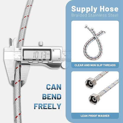BWE 24" Length Faucet Connector, Braided Stainless Steel - 3/4" Female Compression Thread x 1/2" I.P. Female Straight Thread, x 2 Pcs (1 Pair)
