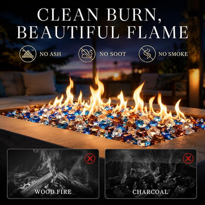 GRISUN 20 Pounds Blended Fire Glass for Fire Pit - 1/2 Inch High Luster Reflective Tempered Glass Rocks for Natural or Propane Fireplace, Safe for Outdoors and Indoors Firepit, Copper, Blue, White