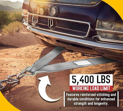 Mytee Products Tow Straps V Bridle 3" x 24" w/ 15" Long Shank J Hooks 5400 lbs Working Load | Recovery V Strap for Car Wrecker Rollback, Car Hauler Carrier