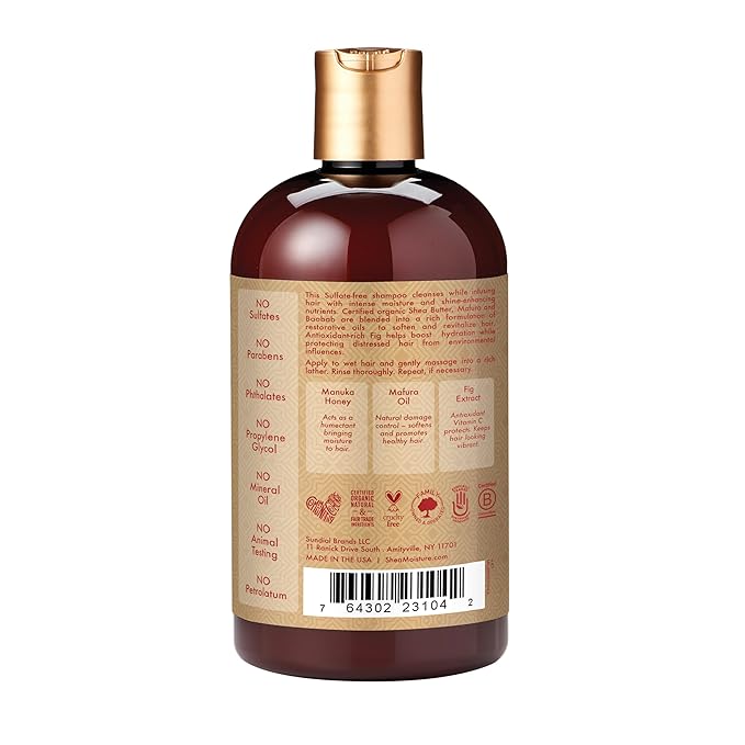 Shea Moisture Intensive Hydration Shampoo for Dry, Damaged Hair Manuka Honey and Mafura Oil Sulfate-Free 13 oz
