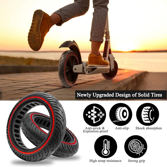8 12 Scooter Solid Tires, 8.5 Solid Tire for Electric Scooter, 8.5 Inch Electric Scooter Replacement Wheels Honeycomb Solid Tire, 5075-6.1 Non-pneumatic Tires (Red_1PC_01)