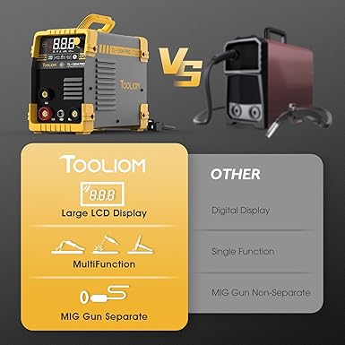 TOOLIOM 135A MIG Welder Flux Core 110V MIG Welder Gasless Flux MIG/Lift TIG/Stick 3 in 1 Welding Machine IGBT DC Inverter with LCD Display
