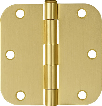 Design House 6-Pack 3.5-Inch x 3.5-Inch Interior Door Hinges with 5/8-Inch Radius, Satin Brass, Heavy Duty Steel Construction, Left- or Right-Handed – (No Screws Included)