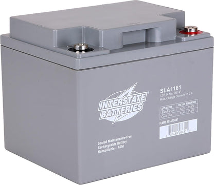 Interstate Batteries 12V 44Ah Battery (Insert Terminal) SLA AGM VRLA Rechargeable Replacement for UPS Backup Power, Fire & Security, Emergency Lighting (SLA1161) (cosmetic scratches)