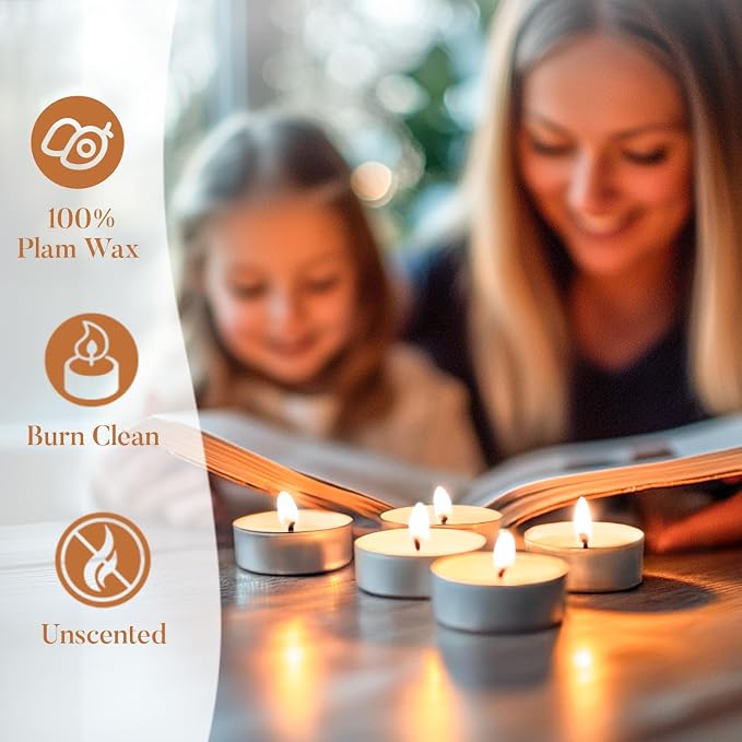 100-Pack Tea Lights Candles Bulk, 4.5 Hours Burns Palm Tealights