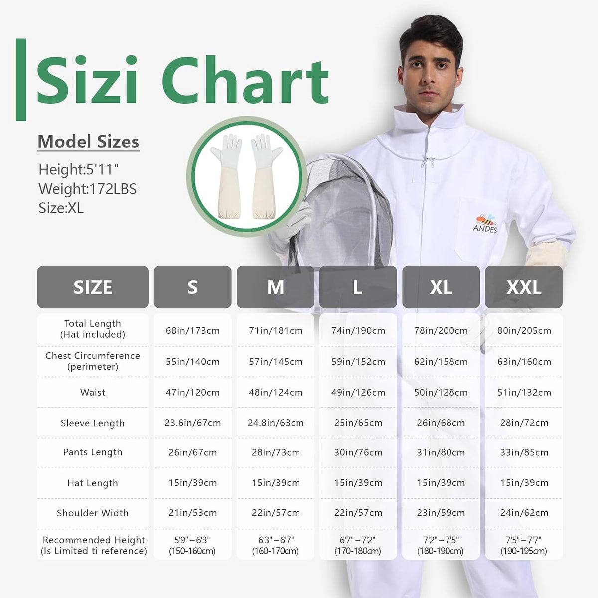 Bee Suit for Men Women Sting Proof, Polycotton Beekeeping Suit Beekeeper Costume&with Glove &Ventilated Hood, Bee Outfit for Backyard and beekeeping supplies (XXL)