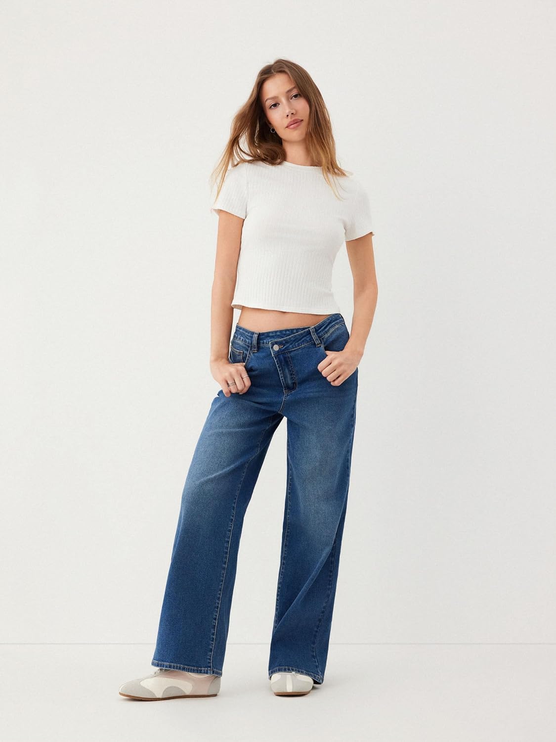 CIDER Women's Wide Leg Jeans Wrap High Waisted Baggy Boyfriend Jeans with Pockets Trendy Denim Pants