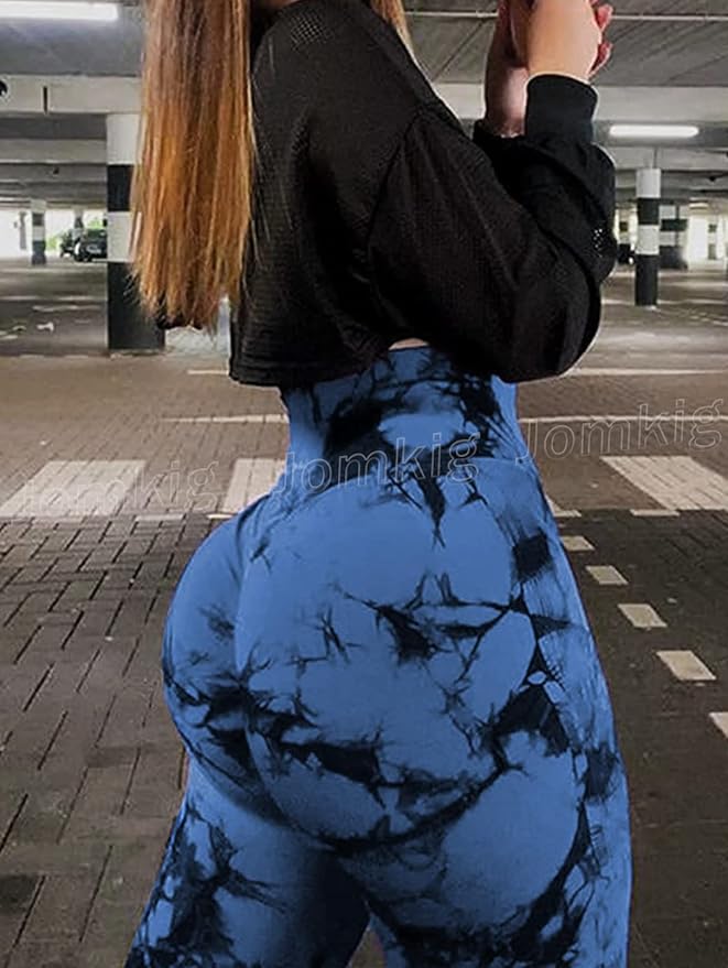 Tie Dye Seamless Leggings for Women High Waist Workout Yoga Pants Scrunch Butt Lifting Compression Tights