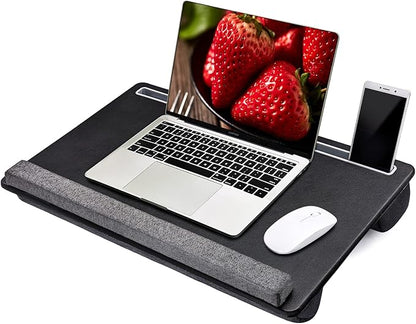 Extra Large Lap Laptop Desk - Full PU Material Mouse Pad Gaming Tray - Portable LapDesk with Phone Holder  Wrist Rest for Notebook, MacBook, Tablet, Bed, Sofa(Black, Fit Up 17.3-in Laptops)