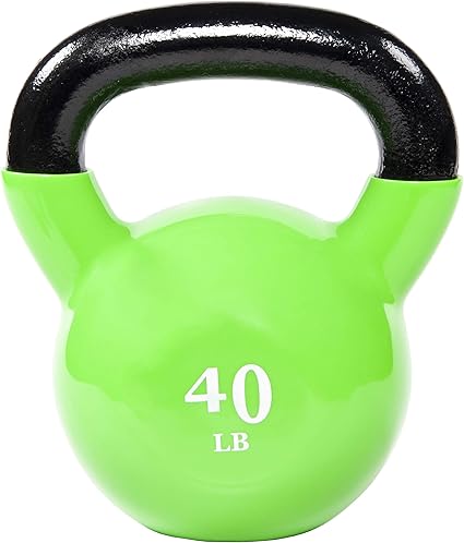 Signature Fitness All-Purpose Color Vinyl Coated Solid Cast Iron Kettlebell Weight