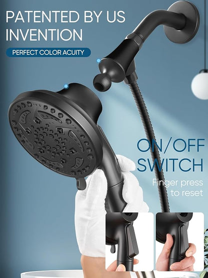 Cobbe Filtered Shower Head with handheld, High Pressure 7-mode Showerhead Hose, Bracket, Water Softener Filters Beads for Hard Remove Chlorine and Harmful Substance, Black, U.S. Patents