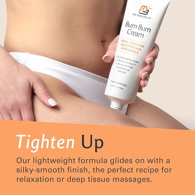 Bum Bum Cream with Lemon Vanilla Scent 2-in-1 Skin Care Cellulite Cream and Massage Lotion - Non-Greasy Skin Tightening Cream for Firm Butt, Belly & Thighs with Cupua?ßu Collagen and Caffeine - 8 Fl Oz