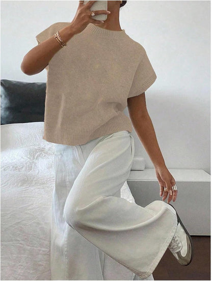 SOLY HUX Women's Short Sleeve Sweater 3D Floral Sweaters Pullover Tank Tops Knit Vest Trendy Fashion Clothing