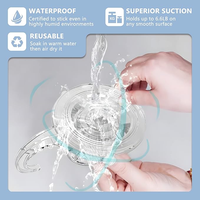 CozyBlue Suction Cup Hooks Heavy Duty - 2 Pack Waterproof Reusable Shower Hooks - Removable for Window, Glass Door, Hangers, Kitchen Tiles, Bathroom Shower Wall...