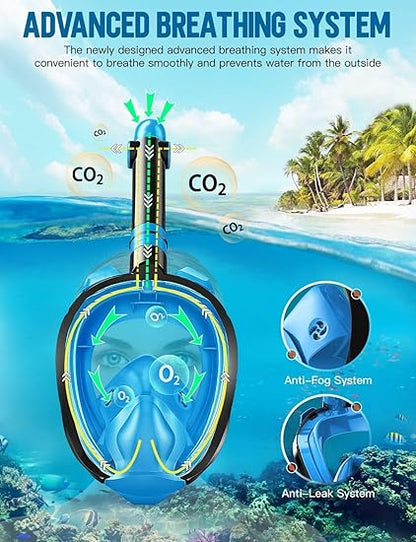 Zenoplige Full Face Snorkel Mask Adults,Dry-Top Snorkeling Gear with Camera Mount,Foldable 180-Degree Panoramic Scuba Mask for Snorkeling Diving Swimming Travel,Snorkel Mask Anti-Fog  Anti-Leak