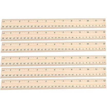 12 Pack 12 inch Wooden Ruler Kit with Conversion Table Metric Straight Edge Linear Measurement Ruler for School, Classroom, Home, and Office (12)