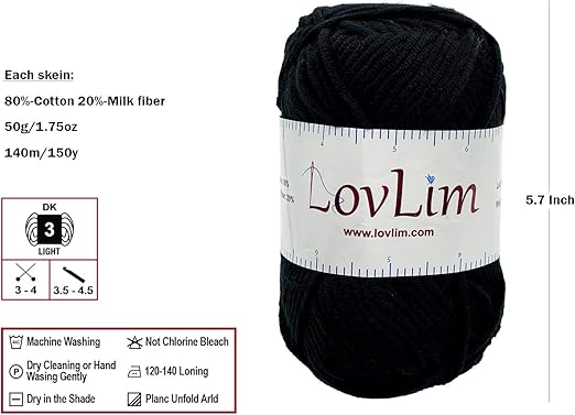 Crochet Yarn, 10x50g Soft Cotton Yarn Skeins, 1200+ Yards, for Crochet and Knitting, Free Crochet/Amigurumi Patterns, Craft DK Yarn Perfect Starter Kit (Rainbow)