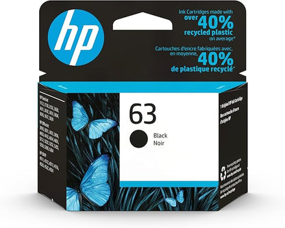 HP 63 Black Ink Cartridge for HP Printers  Works with Printer Series: DeskJet 1112, 2130, 3630; ENVY 4510, 4520; OfficeJet 3830, 4650, 5200  Eligible for Instant Ink  F6U62AN
