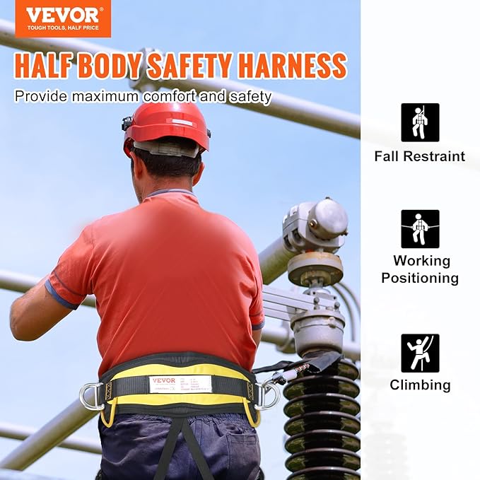 VEVOR Half Body Safety Harness, Tree Climbing Harness with Added Padding on Waist and Leg, Half Protection Harness 340 lbs, ASTM F1772-17 Certification, for Fire Rescuing Caving Rock Climbing