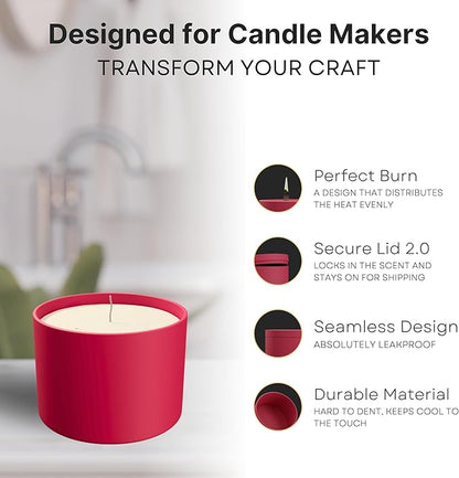 True Candle Tins for Making Candles - 24 Pack of 8 oz Black Candle Containers Bulk - Empty tins with lids for Candles - Premium Metal Jars, DIY Vessels  Painted Outside and Inside  RED