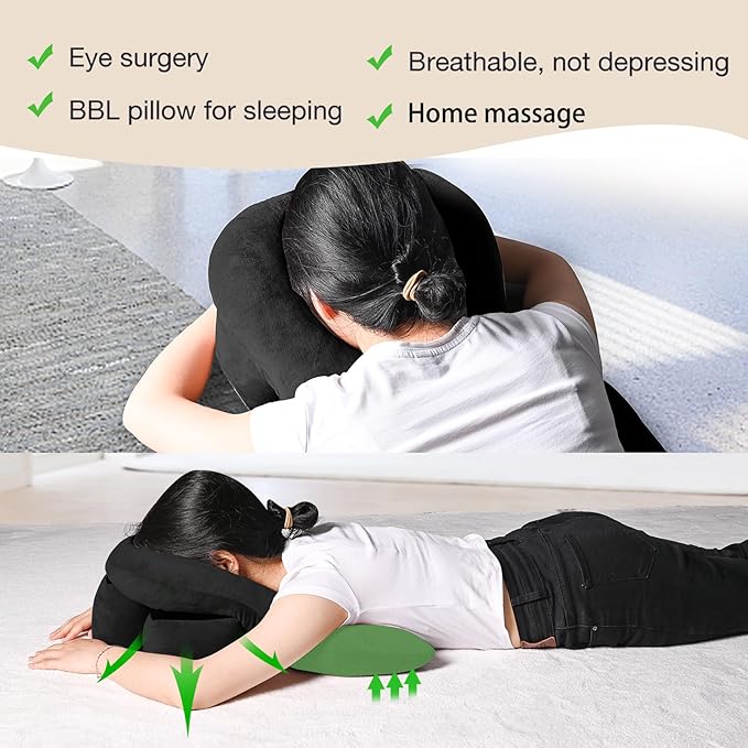 Breathe Easy Face Down Pillow - Face Down Pillow for Sleeping, Face Down Pillow After Eye Surgery BBL Prone Pillow, Comfortable Home Massage Pillow, Retinal Vitrectomy Recovery Equipment, Black