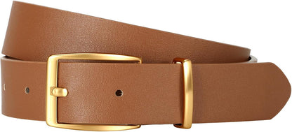 Women Leather Belt with Fashion Gold Square Buckle, Adjustable Women Waist Belt for Jeans Pants Dresses Waist 41"