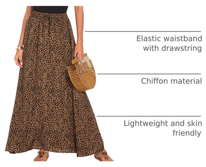Bluetime Women Flowy Long Skirts Summer Beach Pleated Elastic High Waisted Casual Maxi Skirts