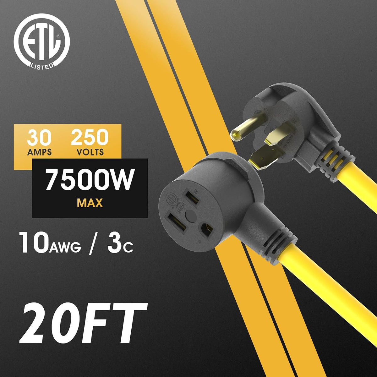 Tooliom 20 ft 10 AWG Welder Extension Cord, NEMA 6-50P to 6-50R