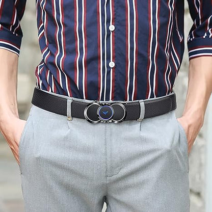 VANNANBA Mens Belts Leather Ratchet Dress Belt with Automatic Sliding Buckle, Designer Works Belts for Jeans Pants