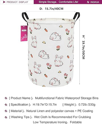 Laundry Hamper Large Canvas Fabric Lightweight Storage BasketToy OrganizerDirty Clothes Collapsible Waterproof for College Dorms, Boys and Girls Bedroom,Bathroom(rabbit)