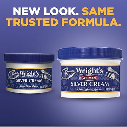 Wright's by Weiman Silver Cleaner and Polish Cream with Polishing Cloth, Ammonia-Free, Gently Clean  Remove Tarnish without Scratching