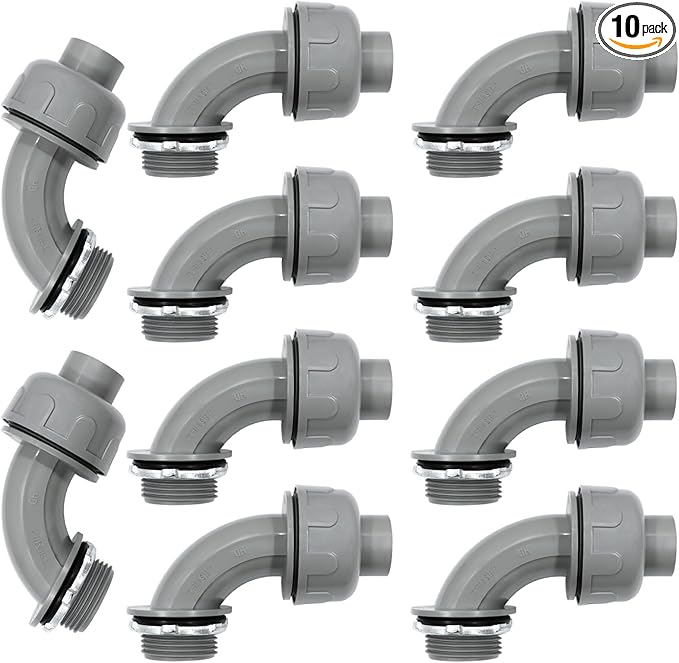 1-12 inch Liquid Tight Connector 90 Degree PVC Flexible Conduit Connector UL Listed Conduit Fittings(10 Pack)