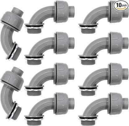 1-12 inch Liquid Tight Connector 90 Degree PVC Flexible Conduit Connector UL Listed Conduit Fittings(10 Pack)