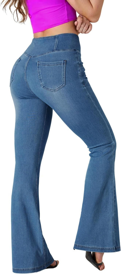BlueRose Flare Jean for Women,Bell Bottom Jeans for Women Knit Crossover High Waisted Bootcut Jean