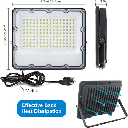 150W LED Flood Lights Plug in, Outdoor Security Lights Fixtures 6500K 15000LM Illumination, IP66 Waterproof White Lighting for Ball Ground, Parking Lot, Pathway, Yard (2 Pack)