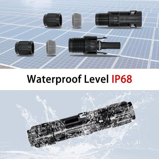 8AWG Solar Panel Connectors IP68 Waterproof 1500V 70A Solid Tinned Copper Terminal Black 5 Pairs for Solar PV Cable(10mm2)