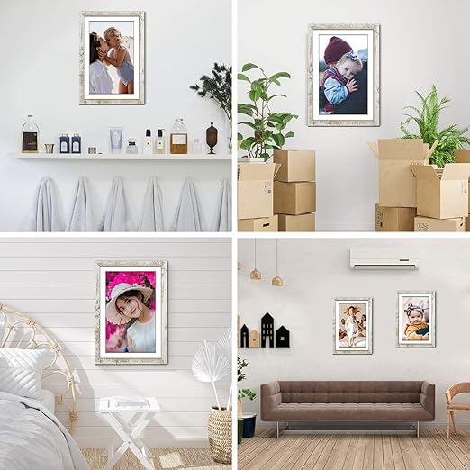 Capcillin 11x17 Picture Frame Wood Pattern Distressed White Poster Frame Set of 1, Wall Mounting,Plexiglass,Great for Prints, Mural,and Art(CP003-MD11x17-RW)