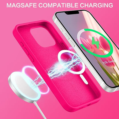BENTOBEN for Magnetic iPhone 13 Pro Max Case, Phone Case iPhone 13 Pro Max [Compatible with Magsafe] Slim Silicone Design Shockproof Bumper Drop Protective Girls Women Boys Men Magnet Cover, Hot Pink