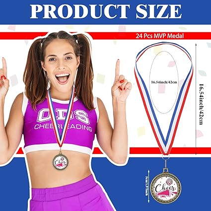 Kigeli Cheer Medals Cheerleading Cheerleader Award Cheer Trophy 1st Place Medals Patriotic Medal with Neck Ribbons