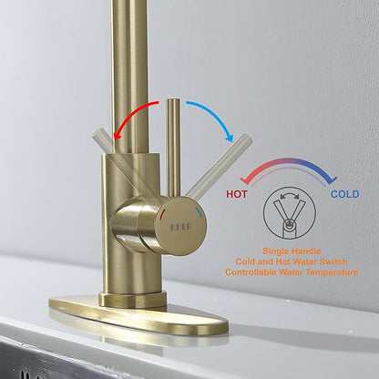 Kitchen Faucet with Pull Down Sprayer, Gold Pull Out Kitchen Faucet with Kitchen Soap Dispenser, Single Level Stainless Steel Kitchen Faucet, Single Handle High Arc Kitchen Faucet